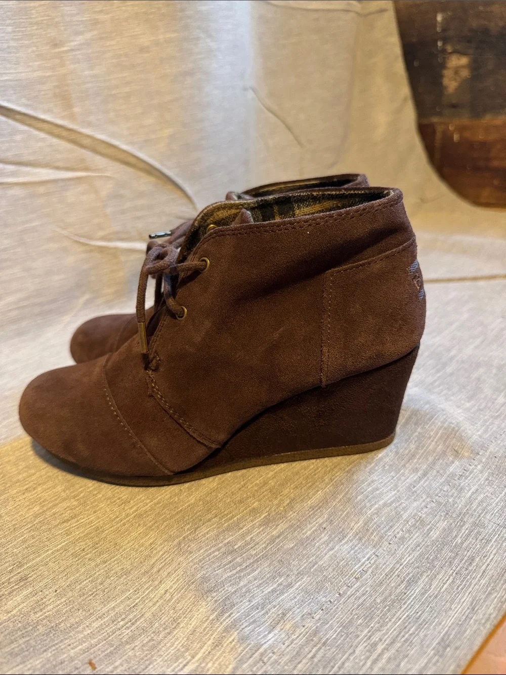 Skechers BOBS Dark Brown Suede Wedge Ankle Booties